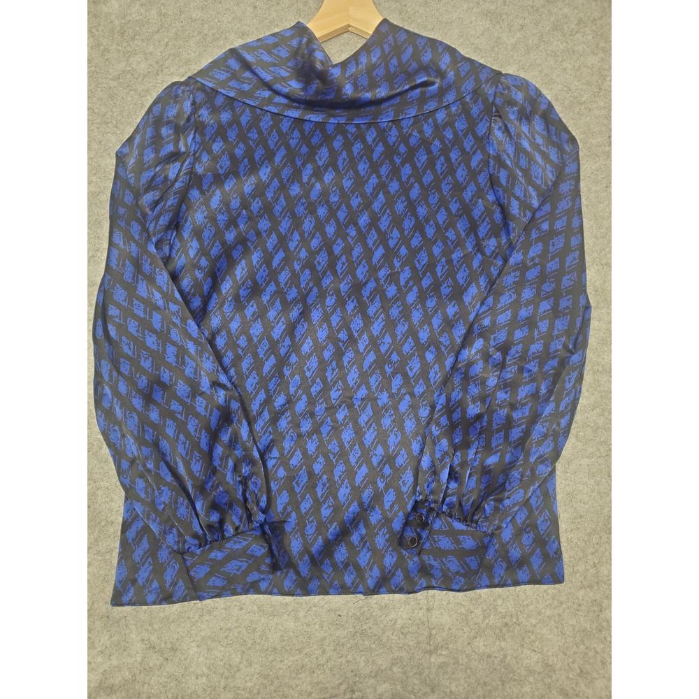 VTG B.G. Street Women's 12 Blue & Black Diamond Print Blouse